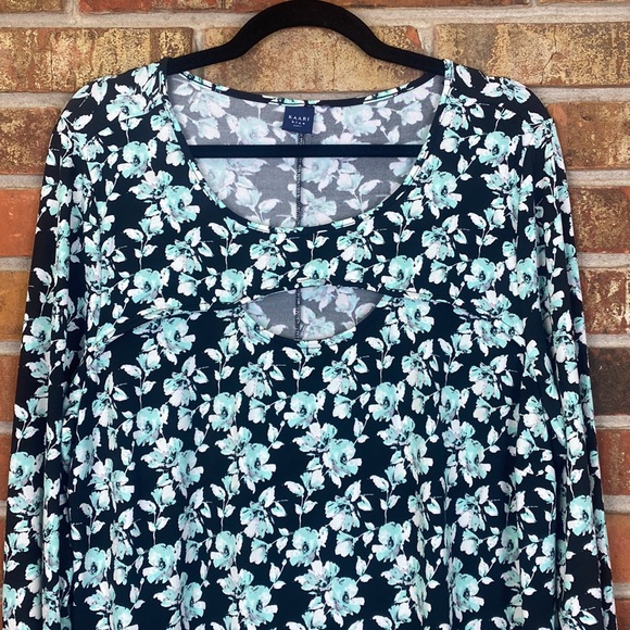 Kaari Blue Curvy Floral Long Sleeve Dress Cutout Womens 1X - Picture 2 of 5